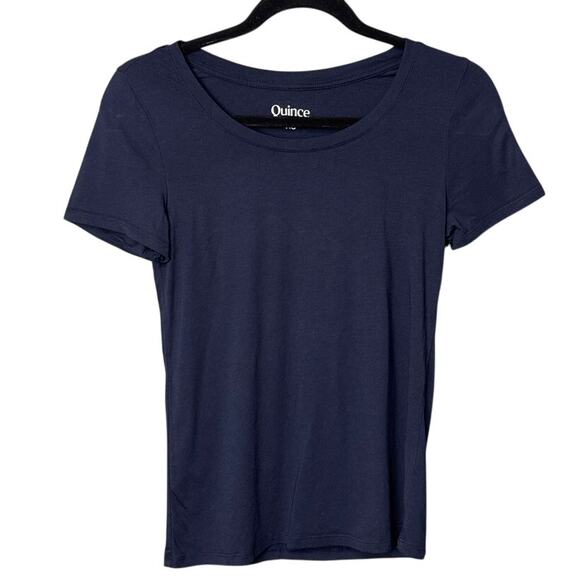 Quince Womens Cotton Modal Crew Neck Tee Shirt Navy Blue XS NWOT Elevated Basic - Picture 1 of 6